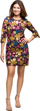 24seven Comfort Apparel Floral Print Keyhole Neckline Sheath Dress