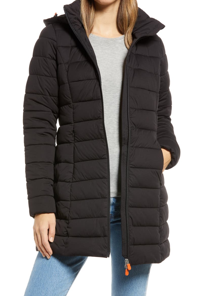 Emilia Recycled Coat with Detachable Hood, Main, color, BLACK