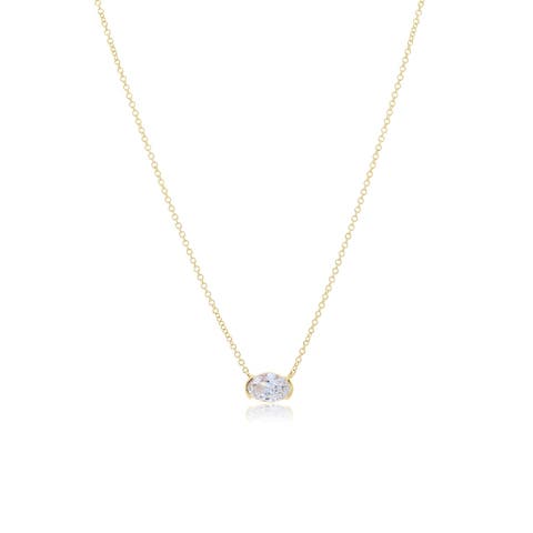 Lab Grown Diamond Oval Half Bezel Necklace