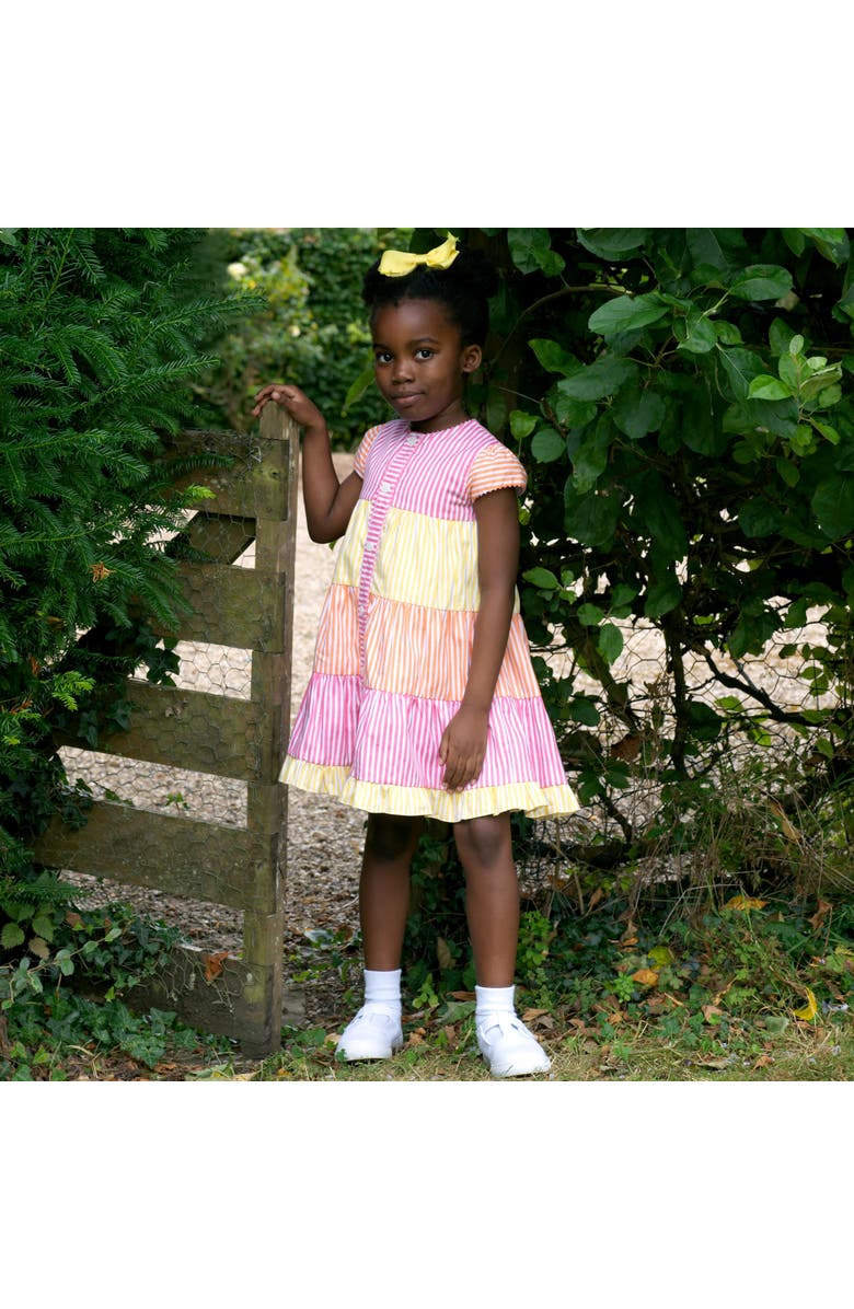 Rachel Riley Striped Tier Button-Front Dress, Alternate, color, Pink