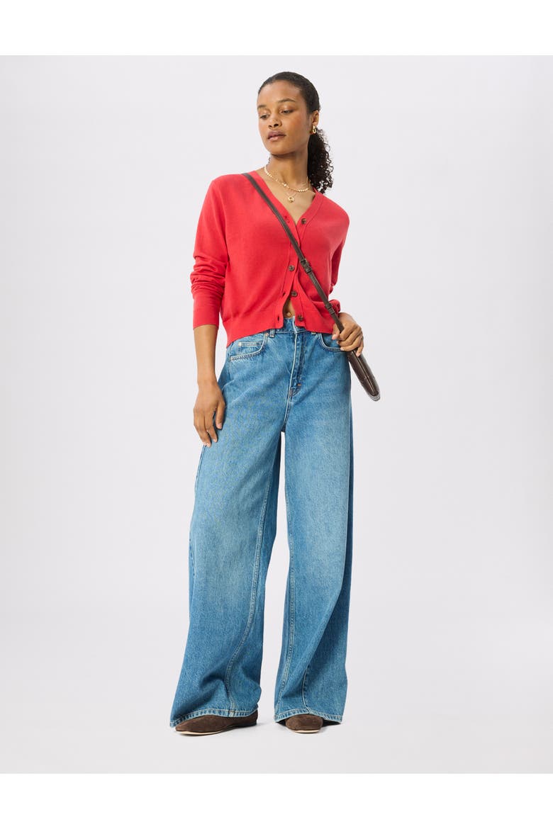 V-Neck Linen Cardigan, Alternate, color, Red