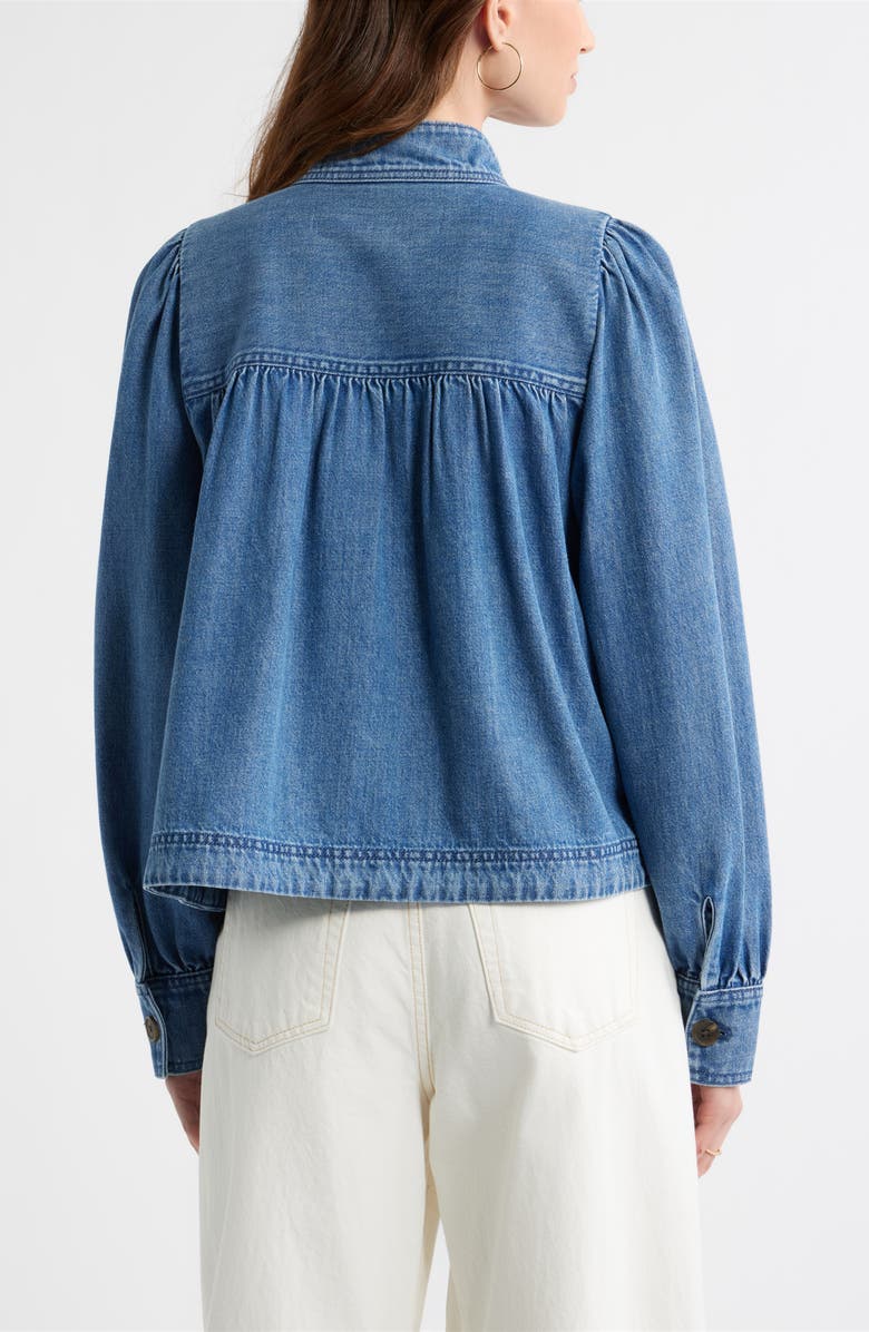 Treasure & Bond Gathered High Neck Denim Jacket, Alternate, color, Medium Wash