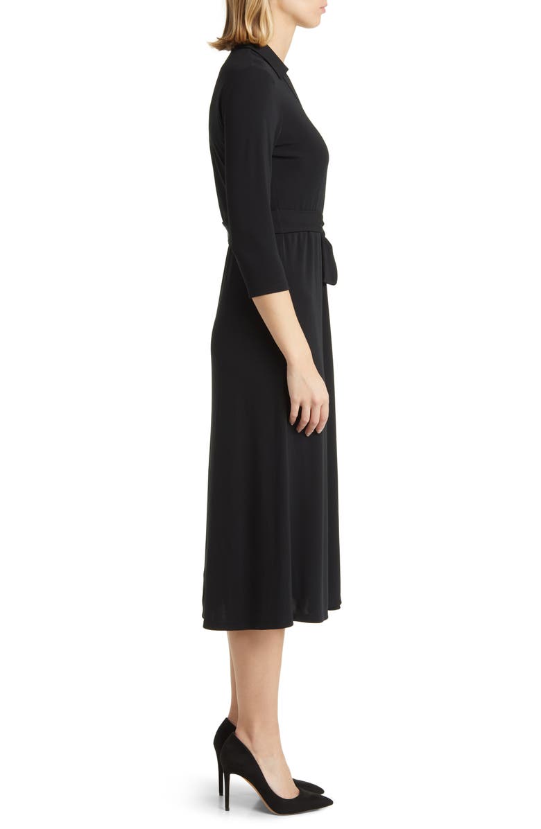 Anne Klein Long Sleeve Faux-Wrap Shirtdress, Alternate, color, Anne Black