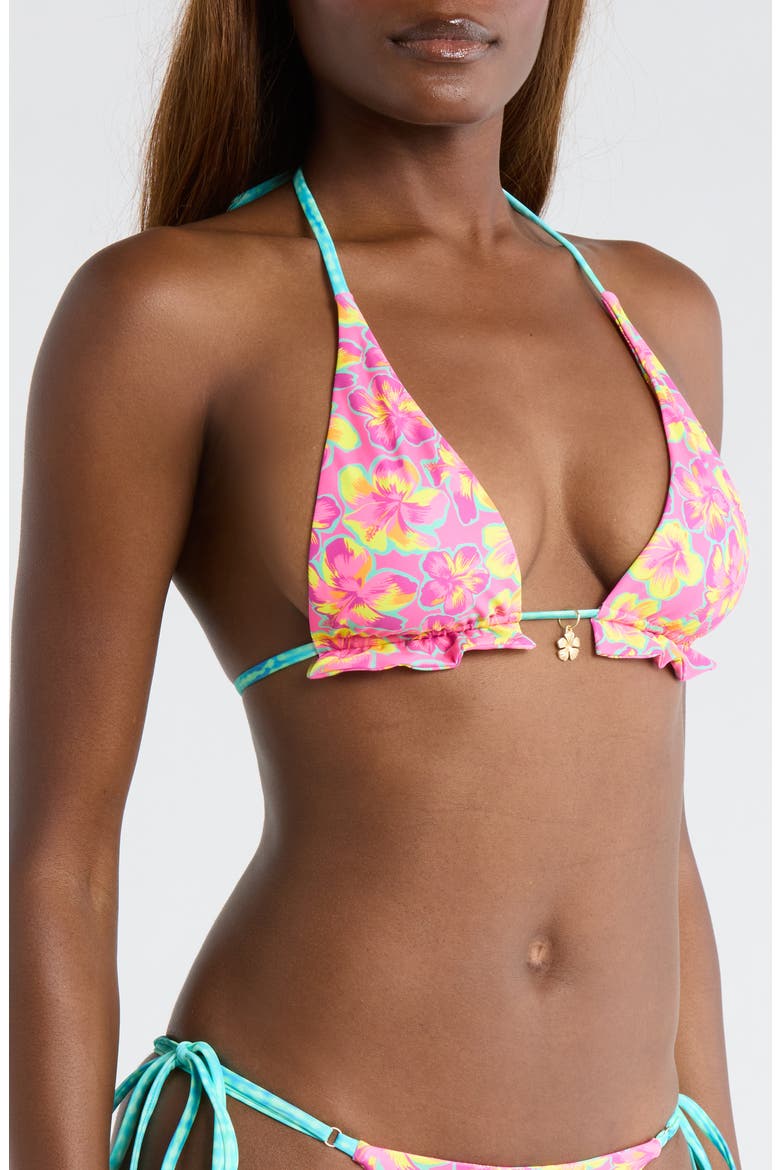 Frill Halter Bikini Top, Alternate, color, SUN POP
