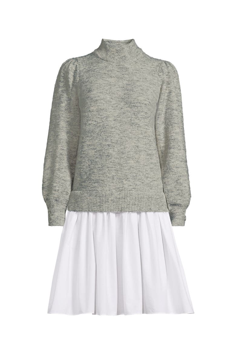 Fuzzy Lantern Sleeve Mock Neck Mini Twofer Dress, Alternate, color, Gray Marble Heather