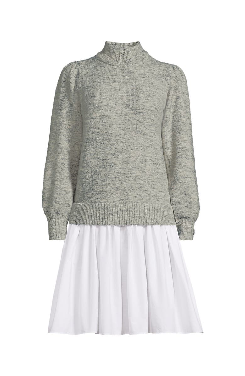 Lands' End Fuzzy Lantern Sleeve Mock Neck Mini Twofer Dress, Alternate, color, Gray Marble Heather