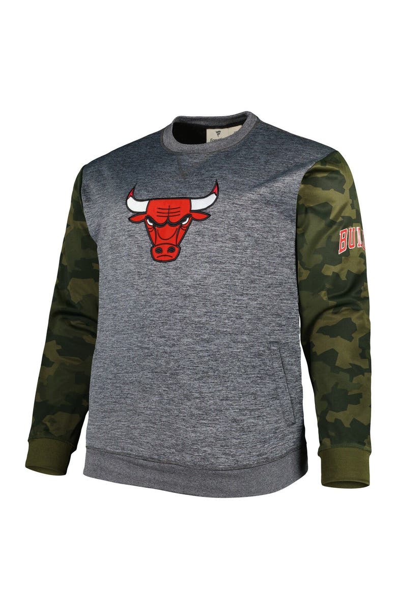 FANATICS Men's Fanatics Heather Charcoal Chicago Bulls Big & Tall Camo Stitched Sweatshirt, Alternate, color, Heather Charcoal