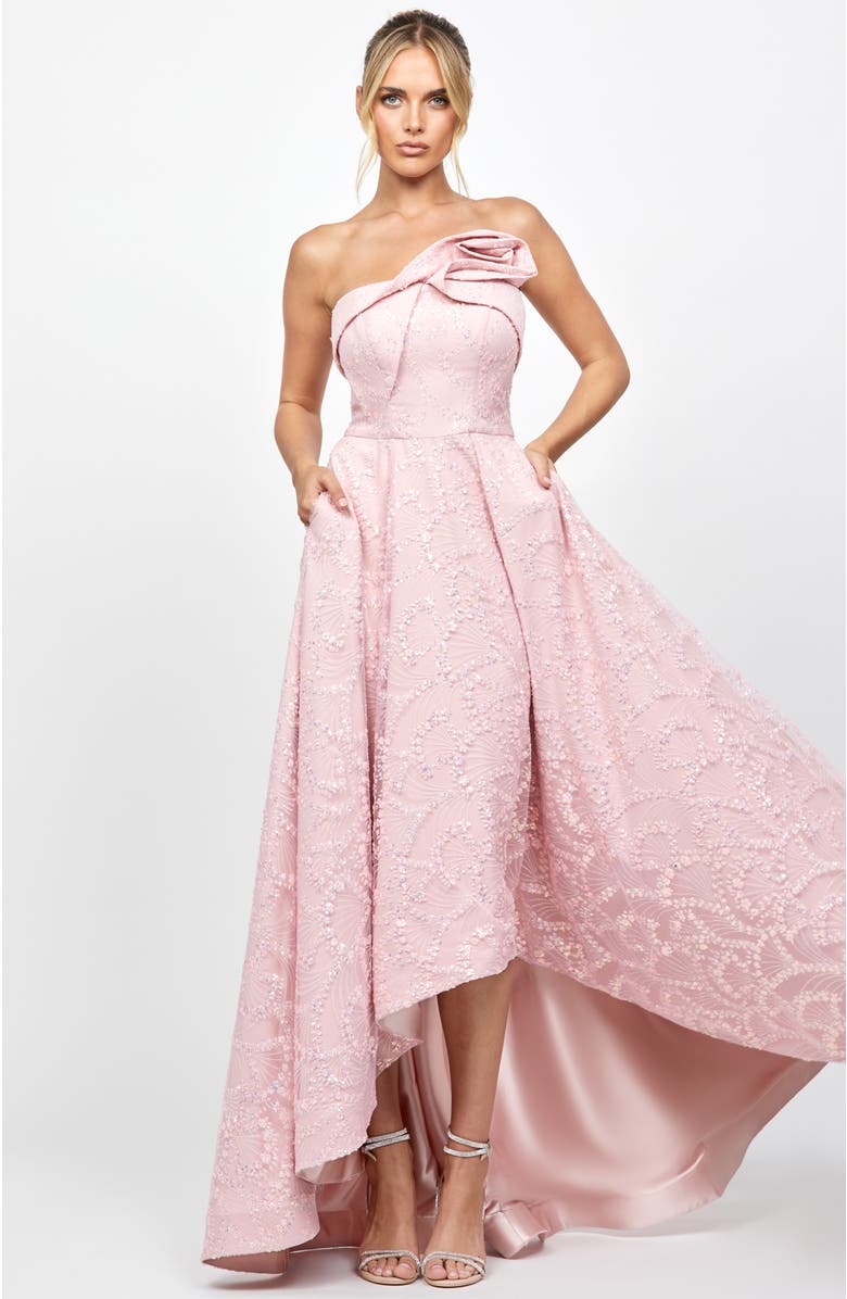 Bariano Addyson Strapless Hi Lo Gown, Main, color, Pink