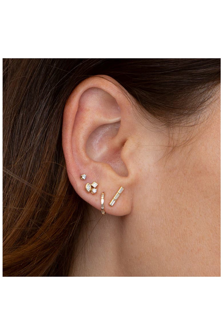Single Baguette Diamond Bar Stud Earring, Alternate, color, 14K GOLD