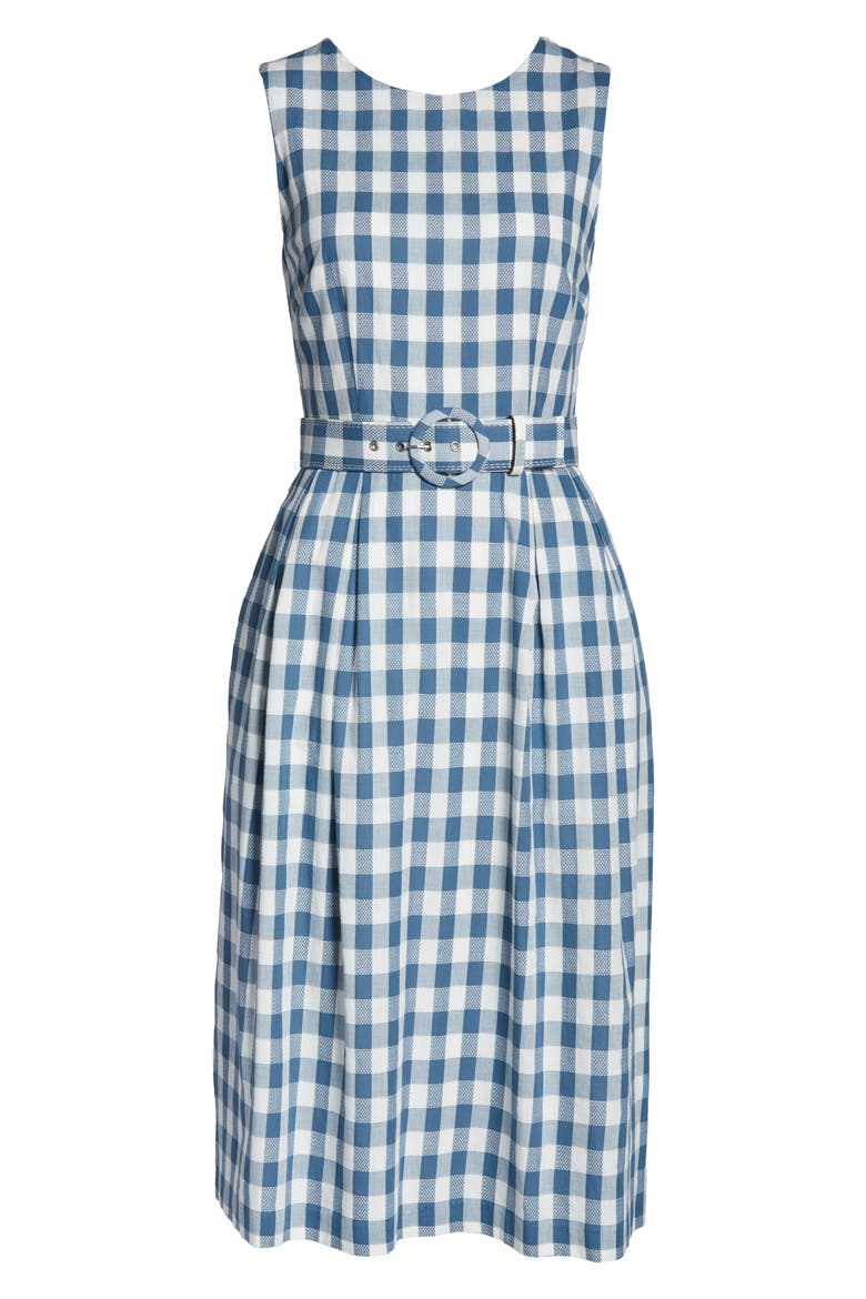 Sleeveless Cotton Gingham Dress, Alternate, color, IVORY/BLUE
