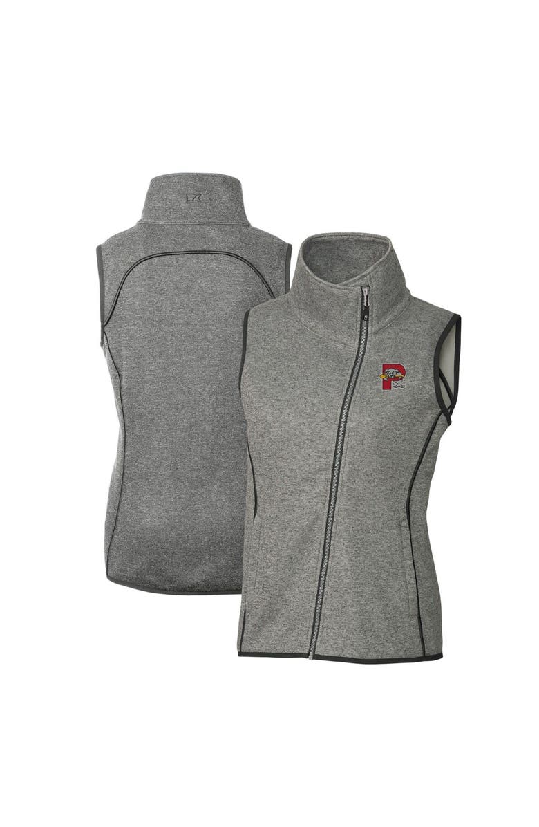 Cutter & Buck Women's Cutter & Buck  Heather Gray Portland Sea Dogs Mainsail Sweater Knit Asymmetrical Full-Zip Vest, Main, color, 