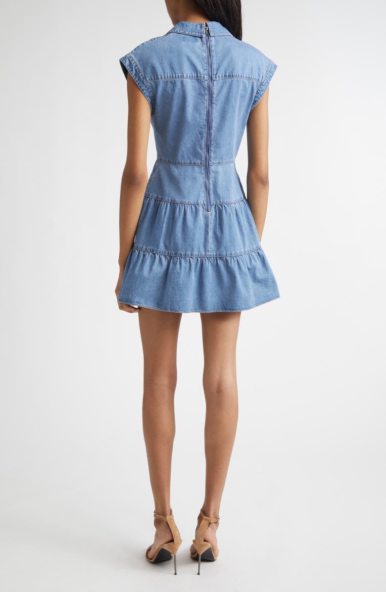 Alice + Olivia Mila Twist Denim Minidress, Alternate, color, Peyton Vintage Blue