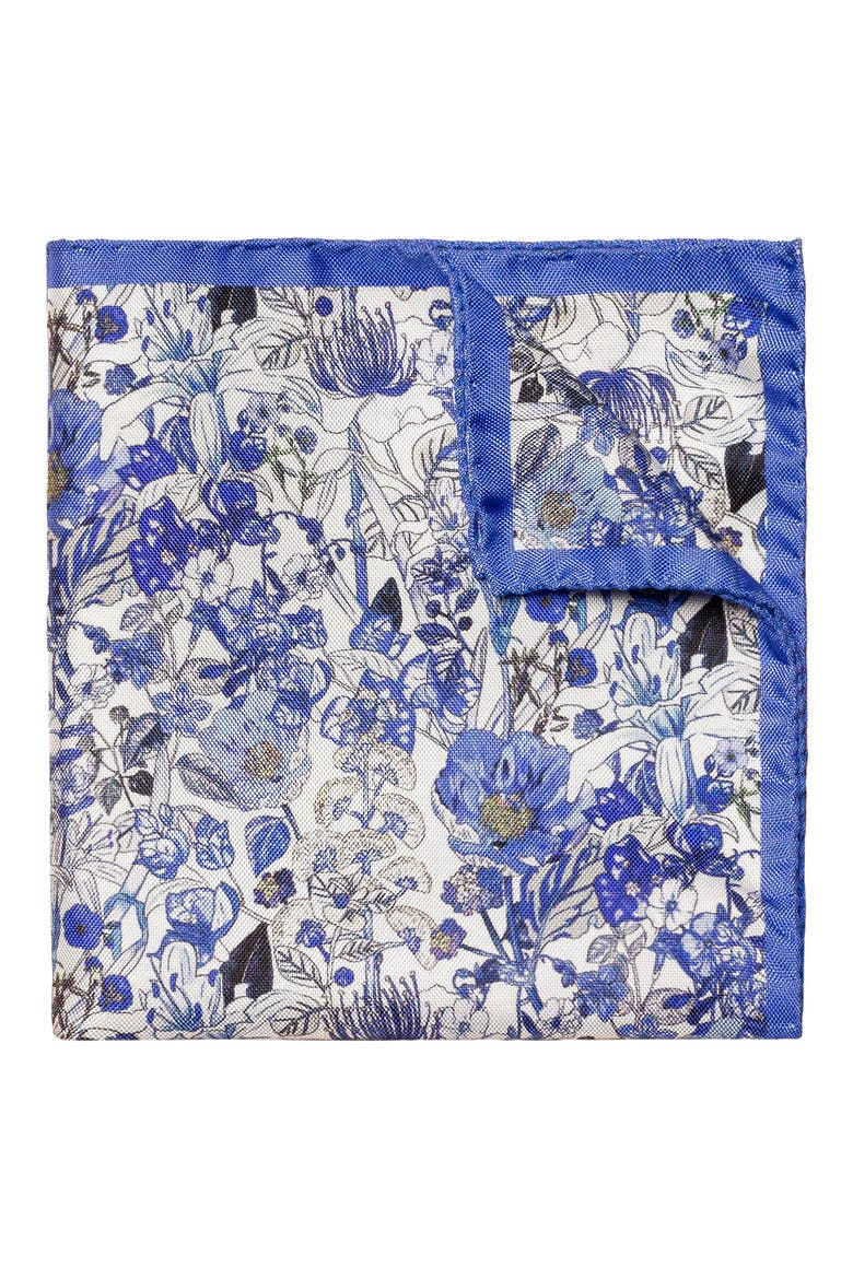 Floral Print Silk Pocket Square, Main, color, MEDIUM BLUE