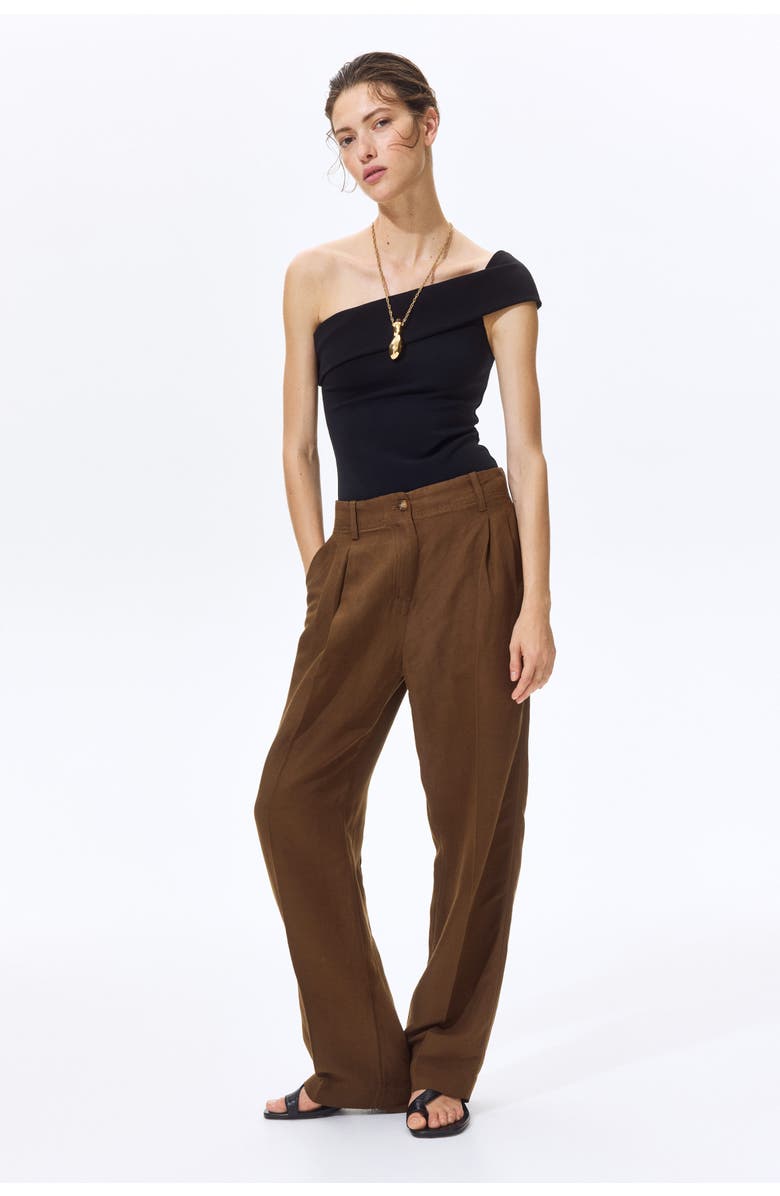 H&M Tapered Linen-blend Trousers, Alternate, color, 