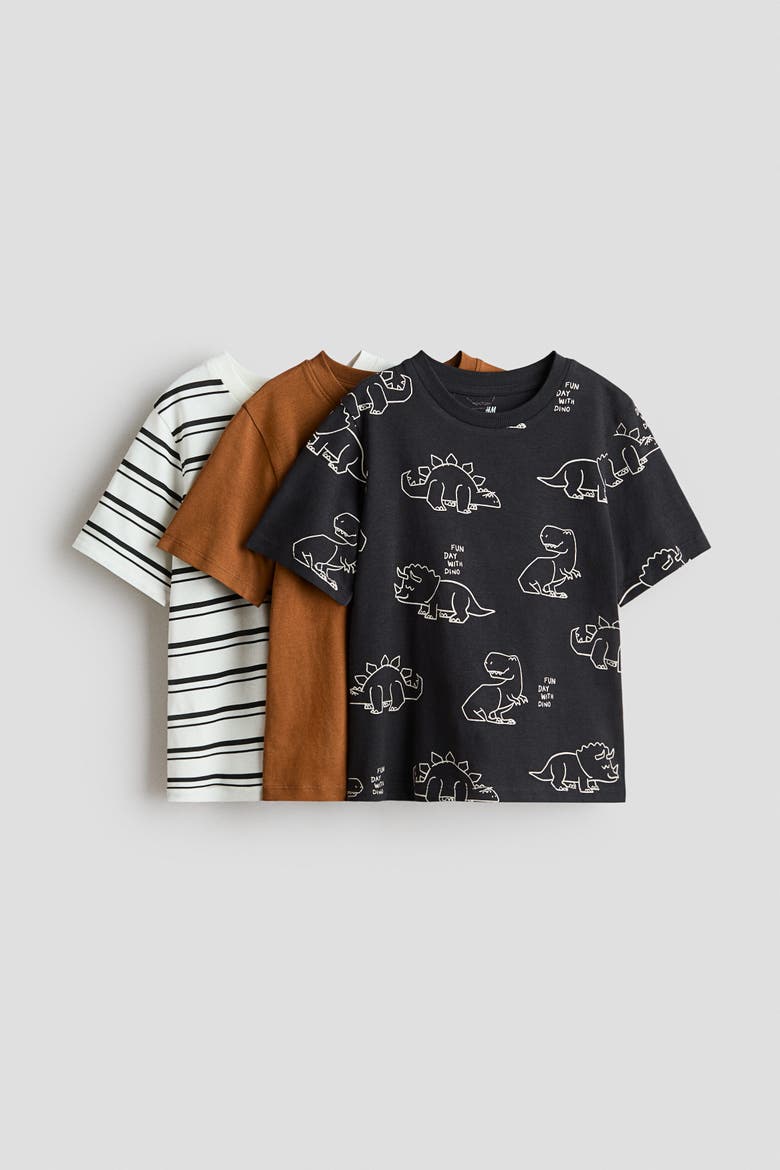 3-pack Cotton T-shirts, Main, color, Dark gray/dinosaurs