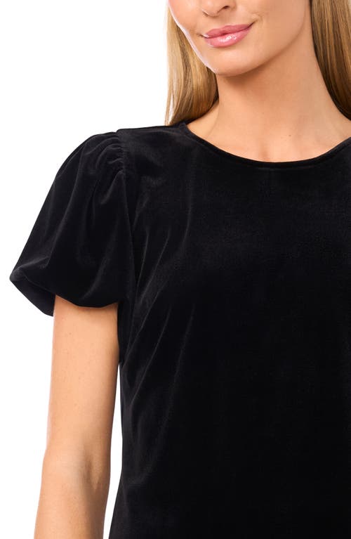 Cece Puff Sleeve Stretch Velvet Top In Black