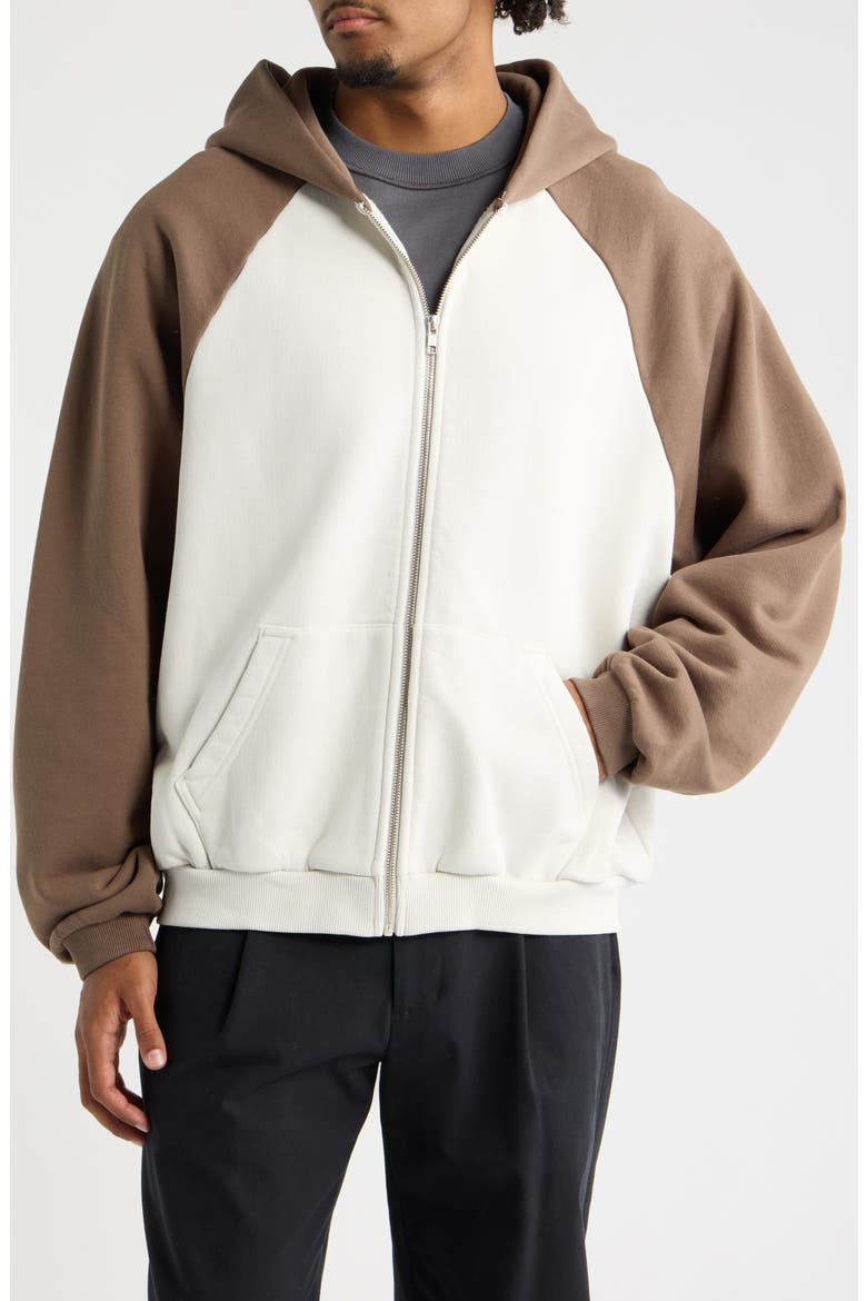 Ragglan Colorblock Zip Hoodie, Alternate, color, BONE/ BROWN