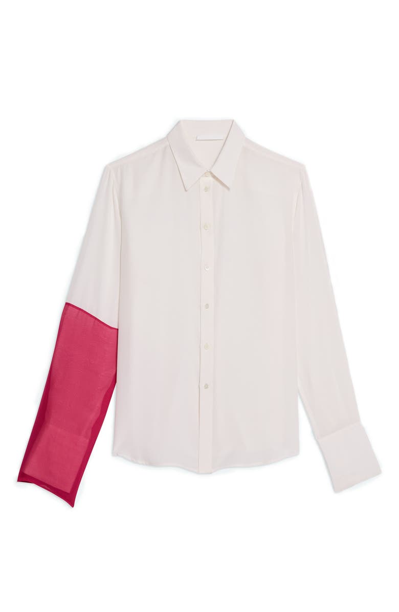 Helmut Lang Relaxed Silk Button-Up Shirt, Alternate, color, White/Fuschia