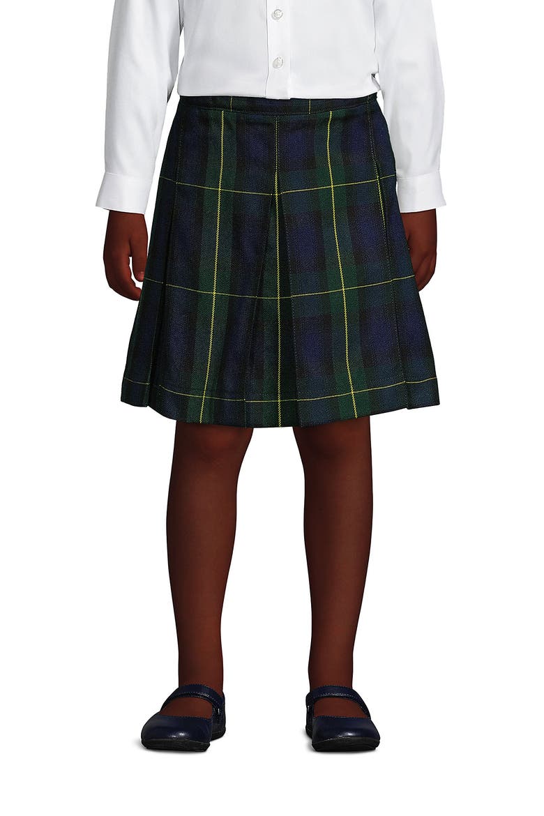 School Uniform Girls Plaid Box Pleat Skirt Top of the Knee, Main, color, Hunter/Classic Navy Plaid
