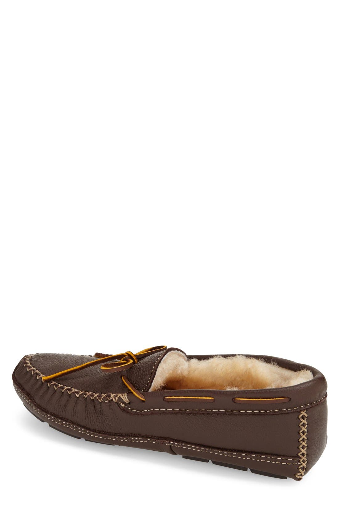 Minnetonka Genuine Shearling Leather Slipper, Alternate, color, Chocolate