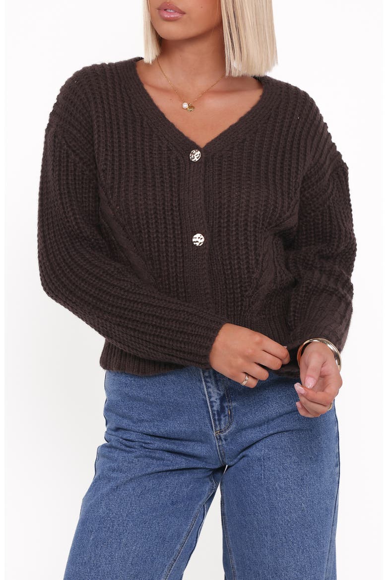 Henderson Chunky Knit Cardigan, Main, color, BROWN