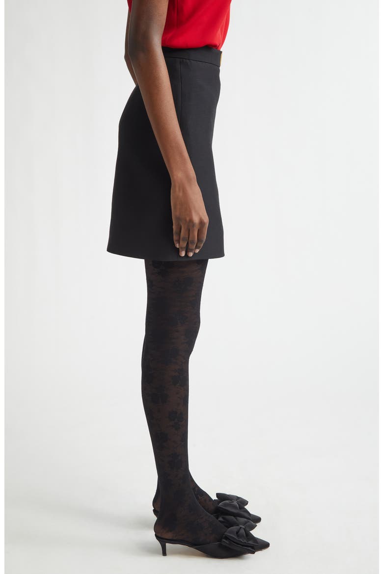 V-Detail Solid Crepe Couture Miniskirt, Alternate, color, BLACK