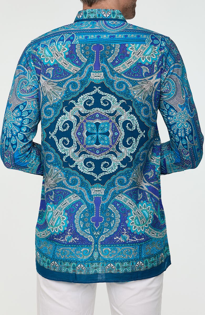 RANEES Paisley Button-Up Resort Shirt, Alternate, color, Blue