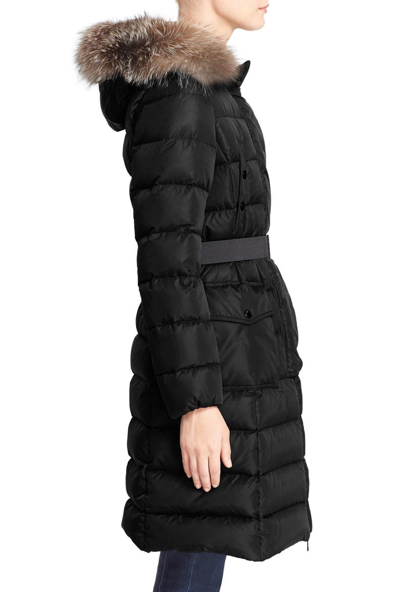 'Khloe' Water Resistant Nylon Down Puffer Parka with Removable Genuine Fox Fur Trim, Alternate, color, BLACK