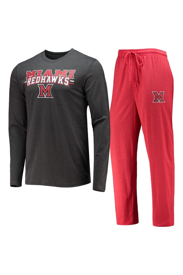 Men's Concepts Sport Red/Heathered Charcoal Miami University RedHawks Meter Long Sleeve T-Shirt & Pants Sleep Set, Main, color, Red