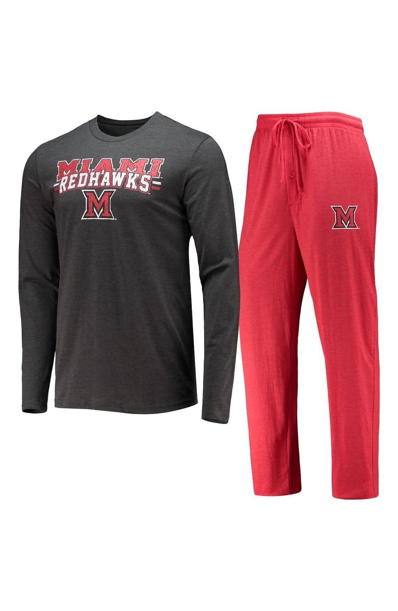 CONCEPTS SPORT Men's Concepts Sport Red/Heathered Charcoal Miami University RedHawks Meter Long Sleeve T-Shirt & Pants Sleep Set, Main, color, Red