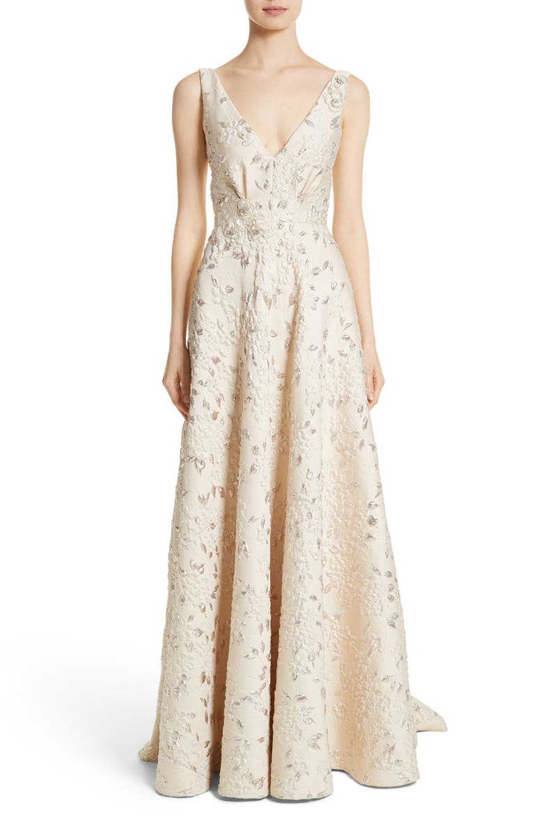 Couture Reembroidered Cloqué Gown, Main, color, CHAMPAGNE