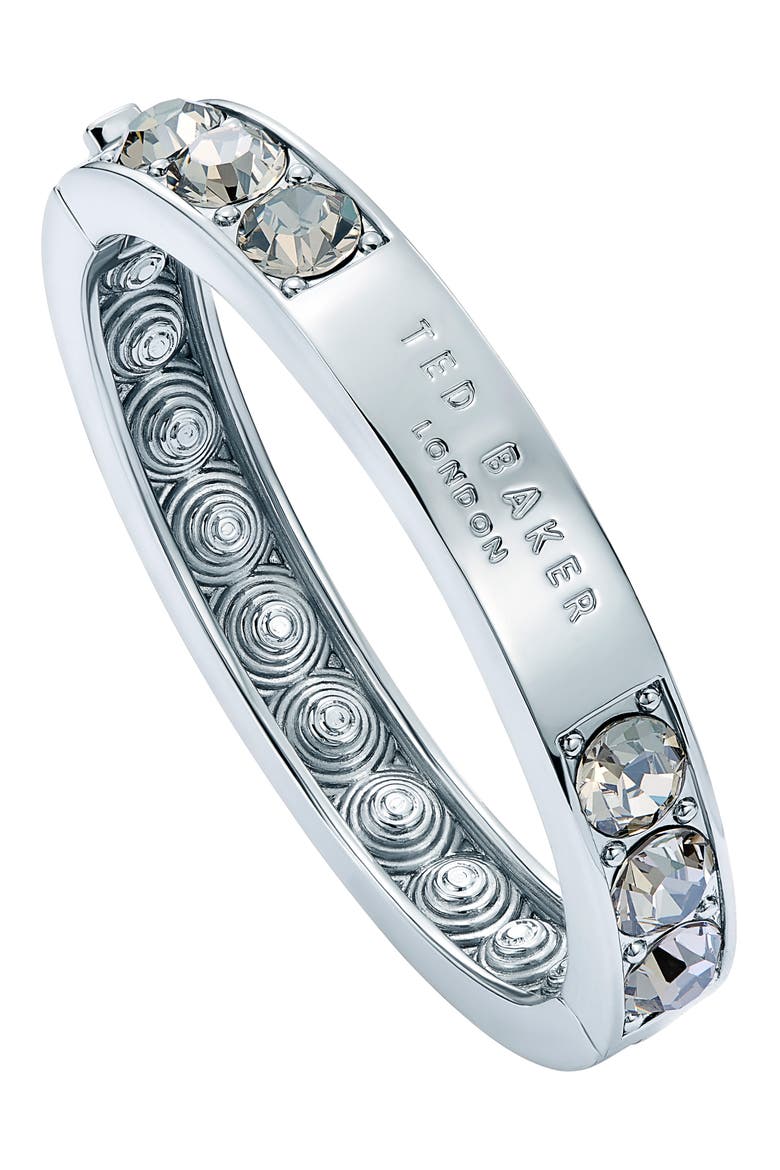 Rosie Crystal Hinged Bangle Bracelet, Alternate, color, SILVER TONE / SMOKED CRYSTAL
