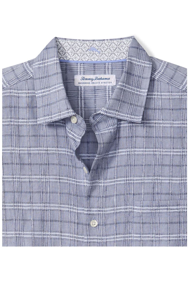 Barbados Breeze Playa Plaid Stretch Linen Blend Button-Up Shirt, Alternate, color, RAINCLOUD