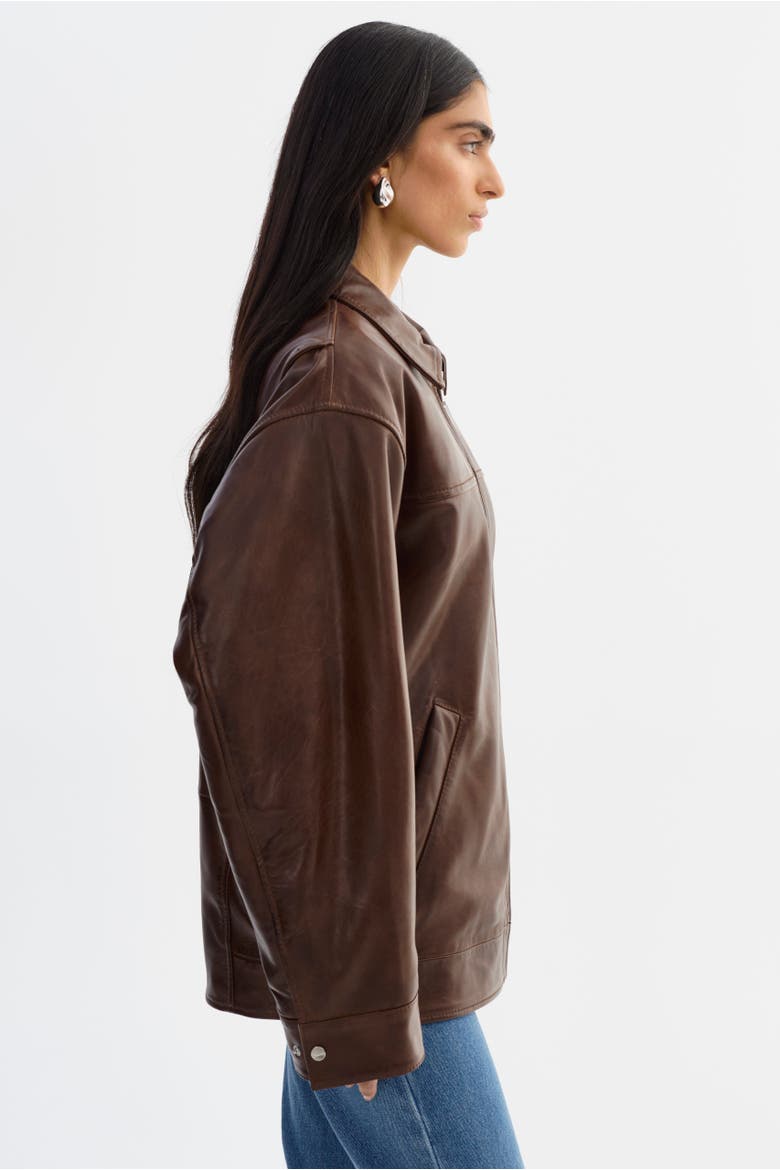 THEIA | Leather Bomber Jacket, Alternate, color, Dark Brown