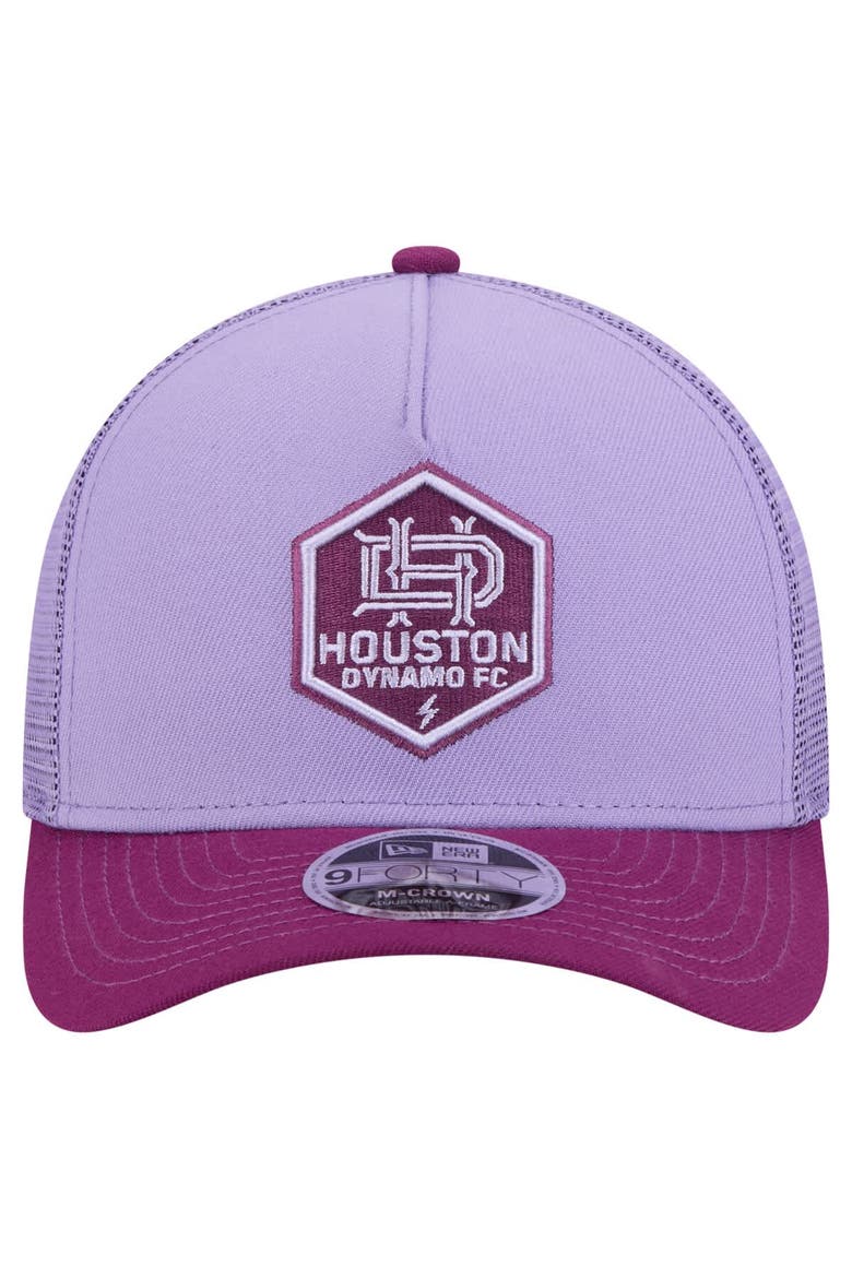 Men's New Era Purple Houston Dynamo FC Color Pack 9FORTY A-Frame Adjustable Trucker Hat, Alternate, color, Purple