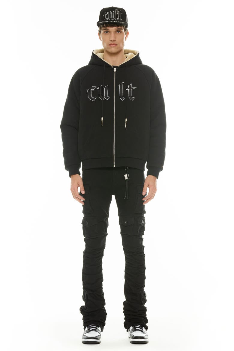 Embroidered Cotton Graphic Zip-Up Hoodie, Alternate, color, BLACK