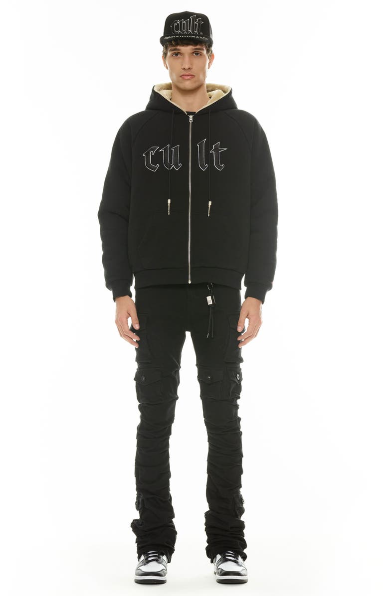 Cult of Individuality Embroidered Cotton Graphic Zip-Up Hoodie, Alternate, color, Black