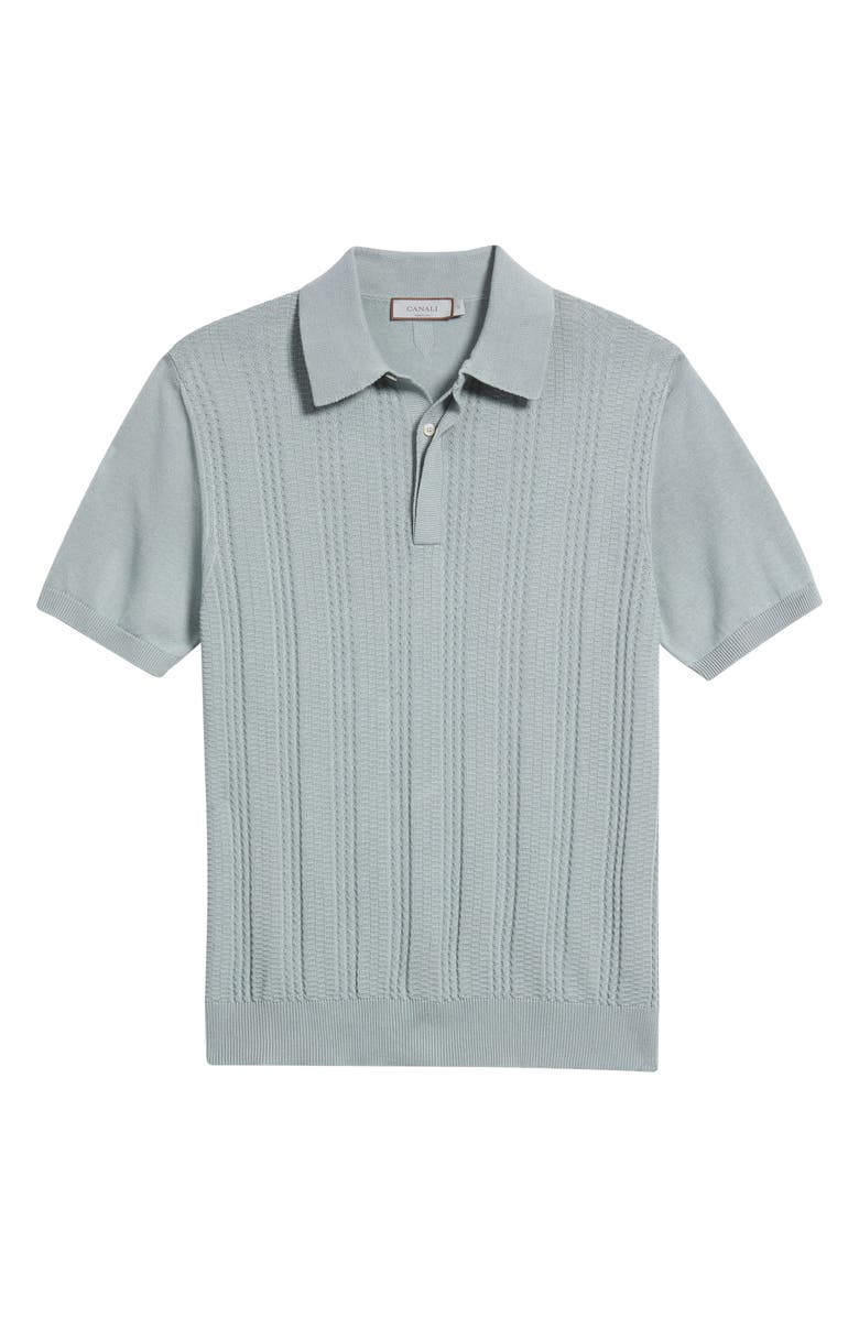 Canali Ribbed Cotton Blend Polo Sweater, Alternate, color, Green