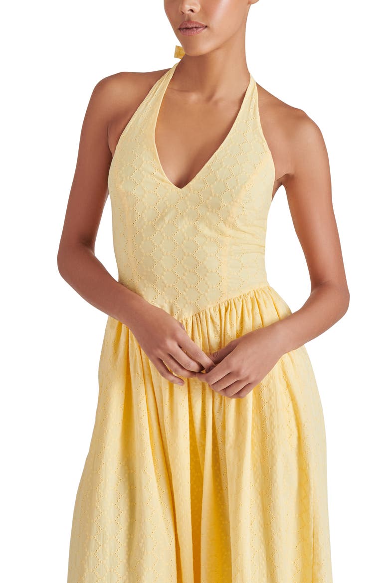 Ressi Eyelet Embroidered Cotton Halter Dress, Alternate, color, GOLDEN GLOW
