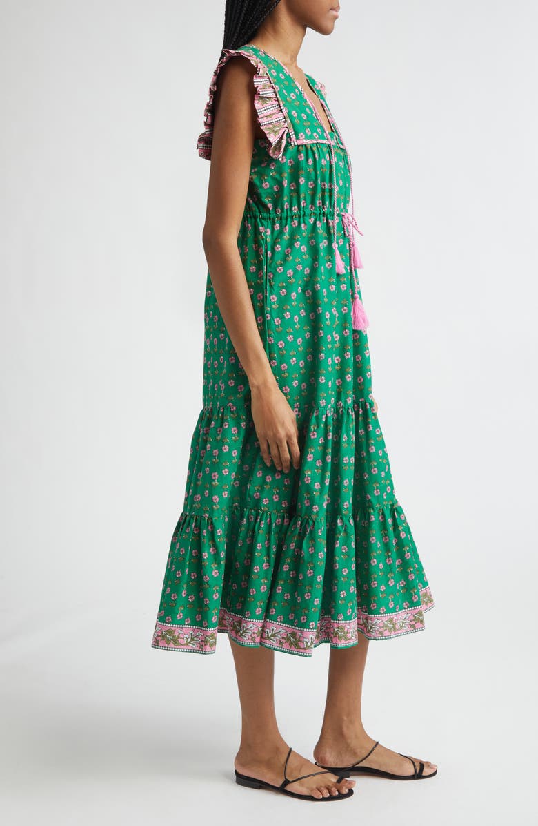 MILLE Esme Mixed Print Tassel Tie Cottton Midi Dress, Alternate, color, Jelly Bean