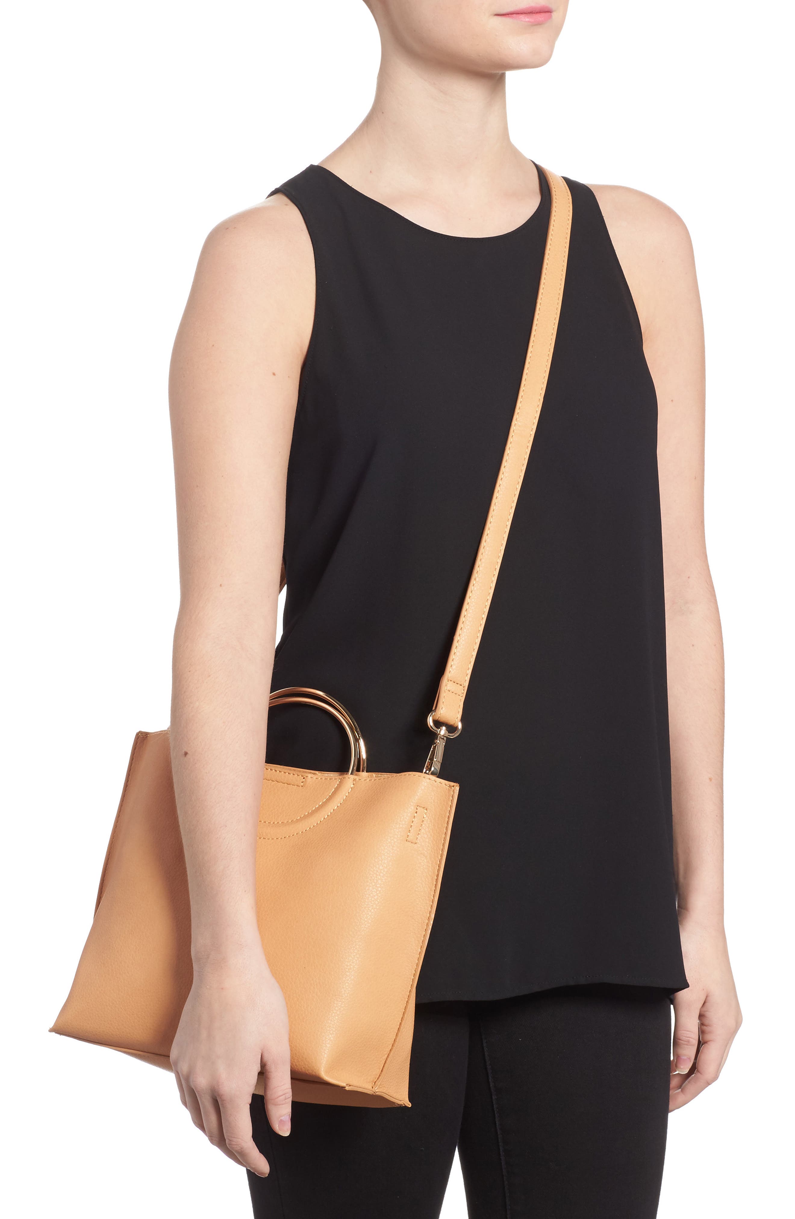 BP. Metal Handle Faux Leather Crossbody Bag, Alternate, color, 