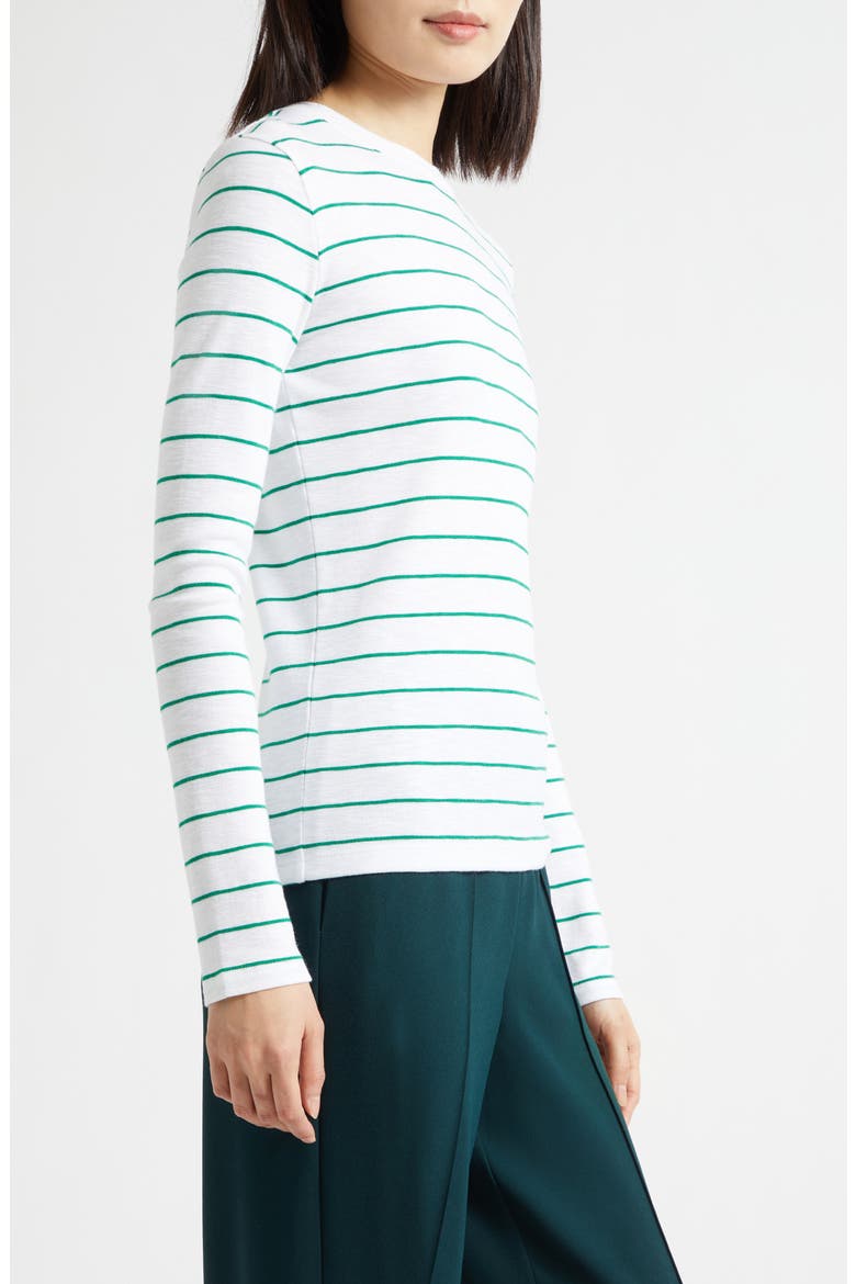 Stripe Long Sleeve Cotton & Modal Crewneck Top, Alternate, color, EMERALD COMBO