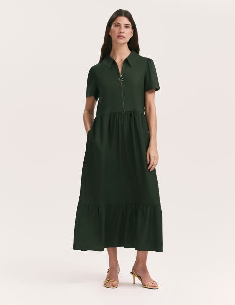 Orion Zip Front Midi Shirt Dress
