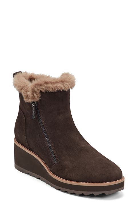 Jane Faux Fur Lined Wedge Bootie (Women)