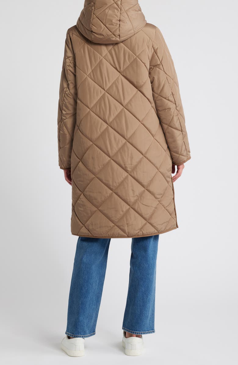 Lucky Brand Cozy Diamond Quilted Faux Shearling Lined Coat, Alternate, color, Khaki