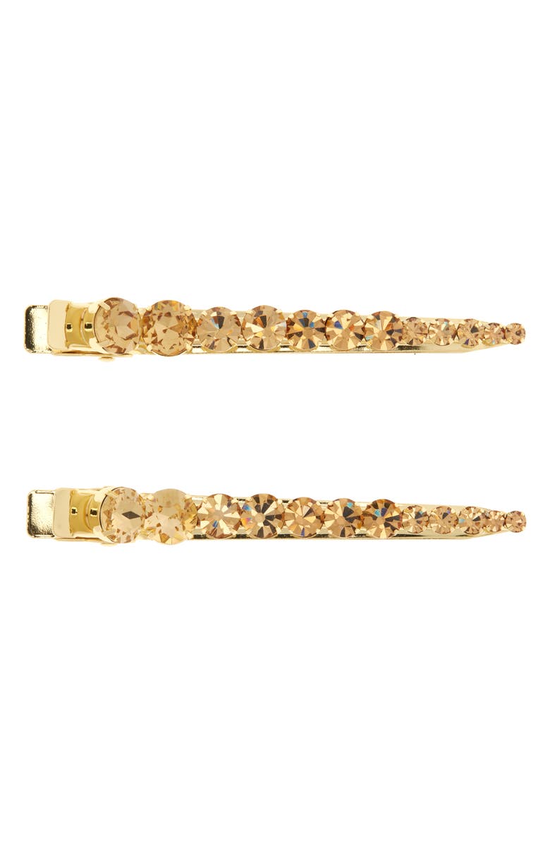Jennifer Behr Giada Set of 2 Crystal Embellished Alligator Clips, Main, color, Golden