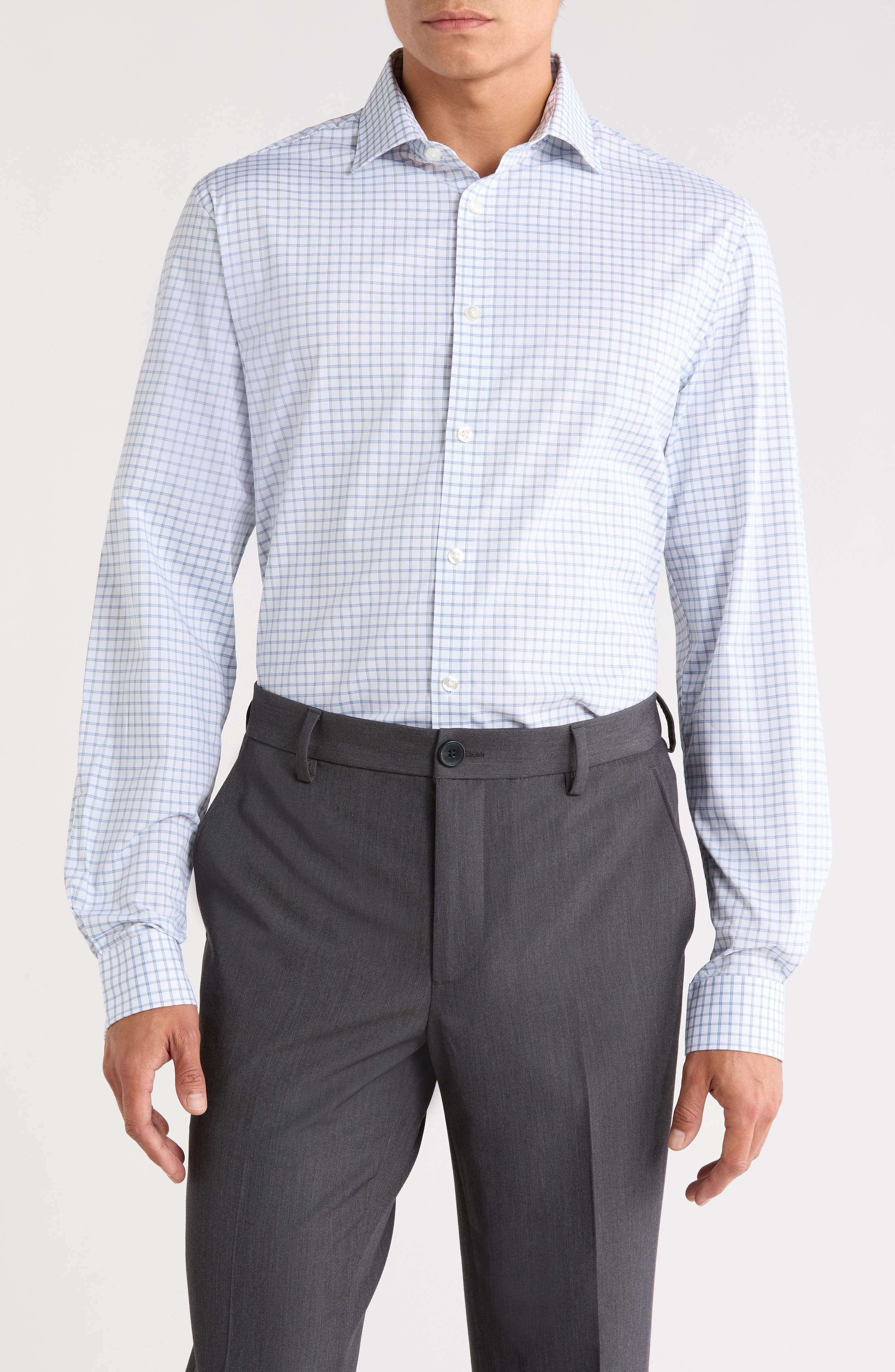 Grid Print Slim Fit Performance Dress Shirt