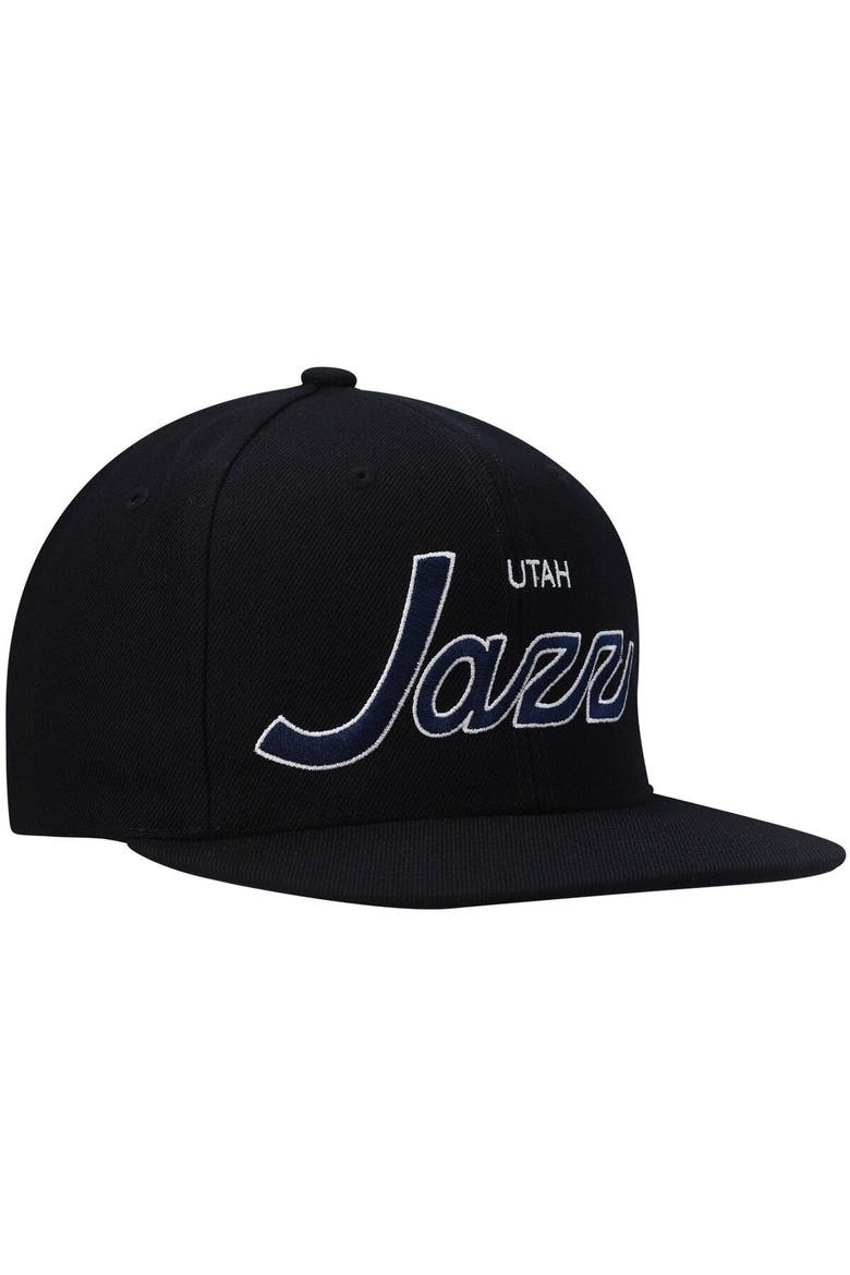 Men's Mitchell & Ness Black Utah Jazz Hardwood Classics Script 2.0 Snapback Hat, Alternate, color, Black
