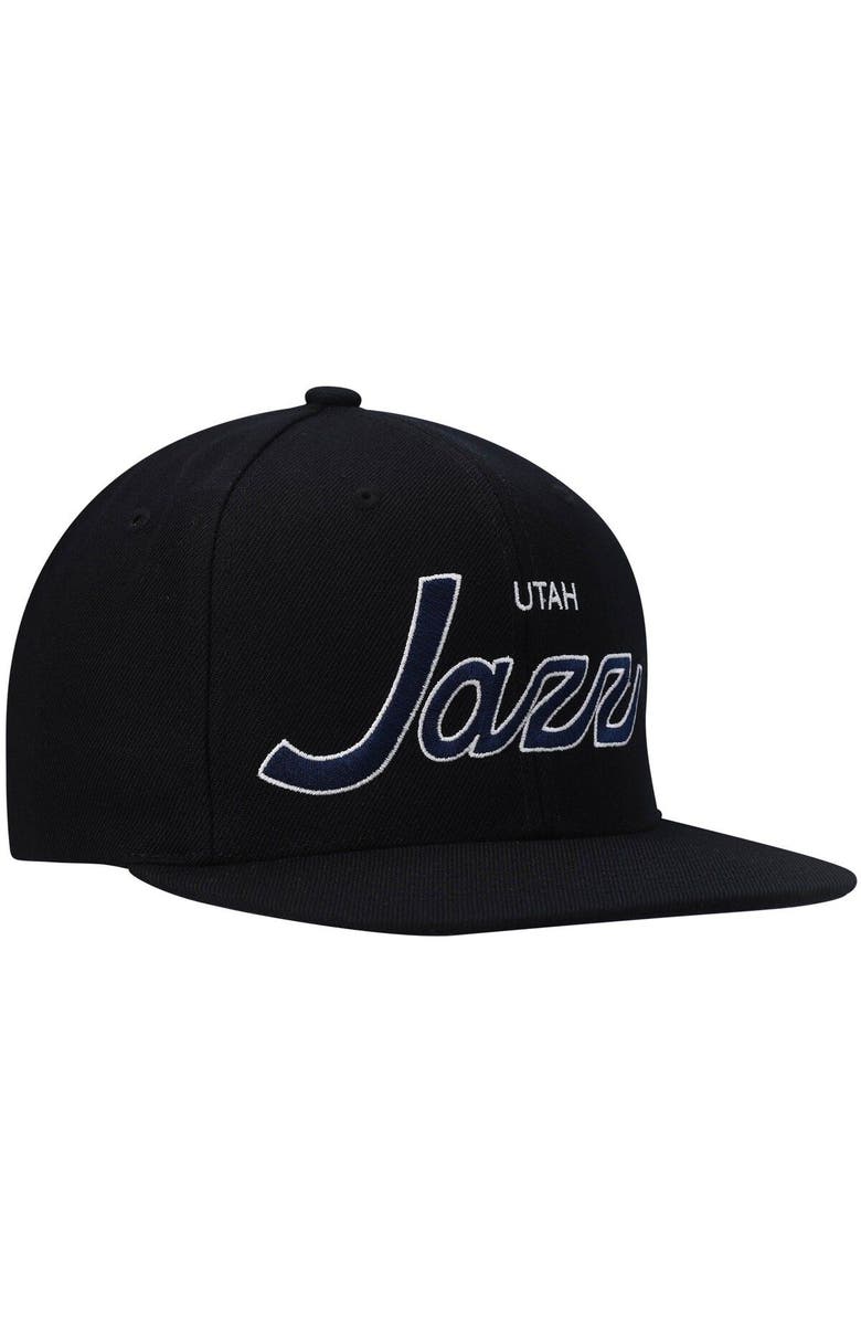Mitchell & Ness Men's Mitchell & Ness Black Utah Jazz Hardwood Classics Script 2.0 Snapback Hat, Alternate, color, Black