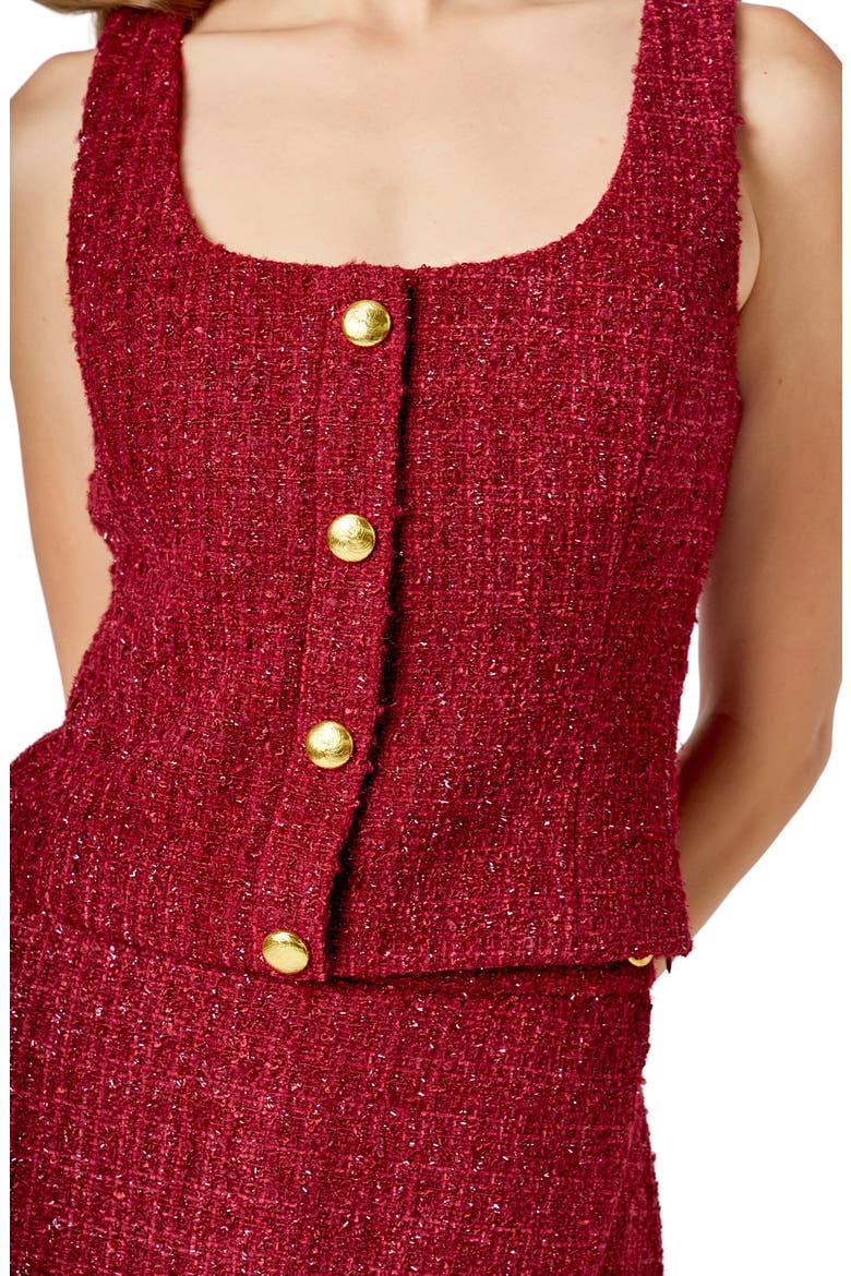 Tweed Button Front Top, Alternate, color, MERLOT